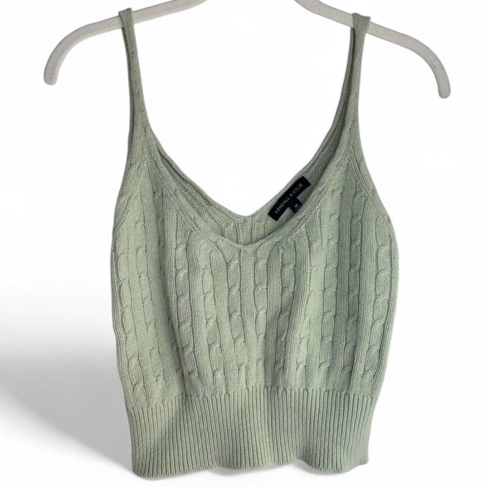 Kendall & Kylie Sage Green Cable Knit Tank Top